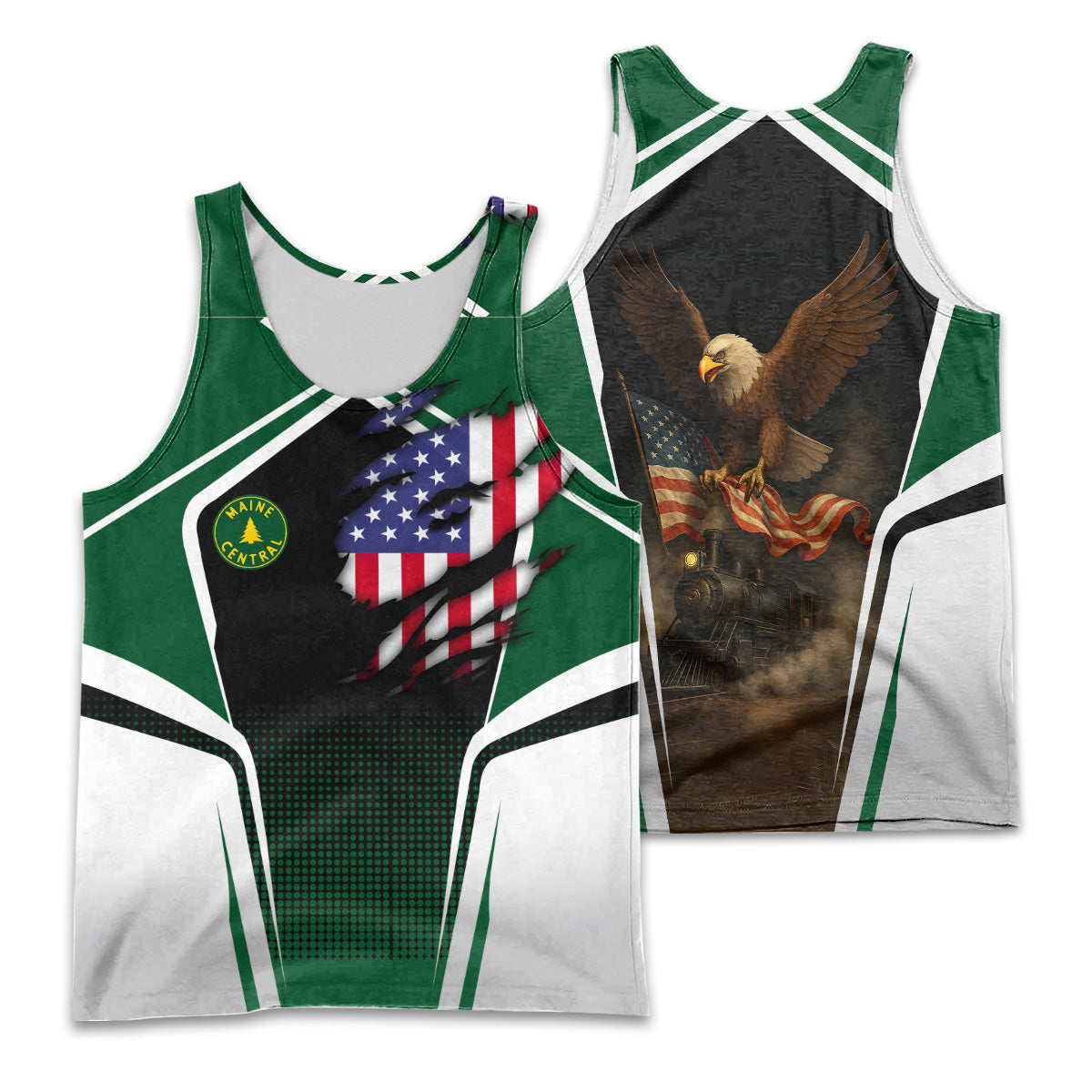 Railspirit Personalized Maine Central Railroad Men Tank Top American Eagle Vintage Train Shirt