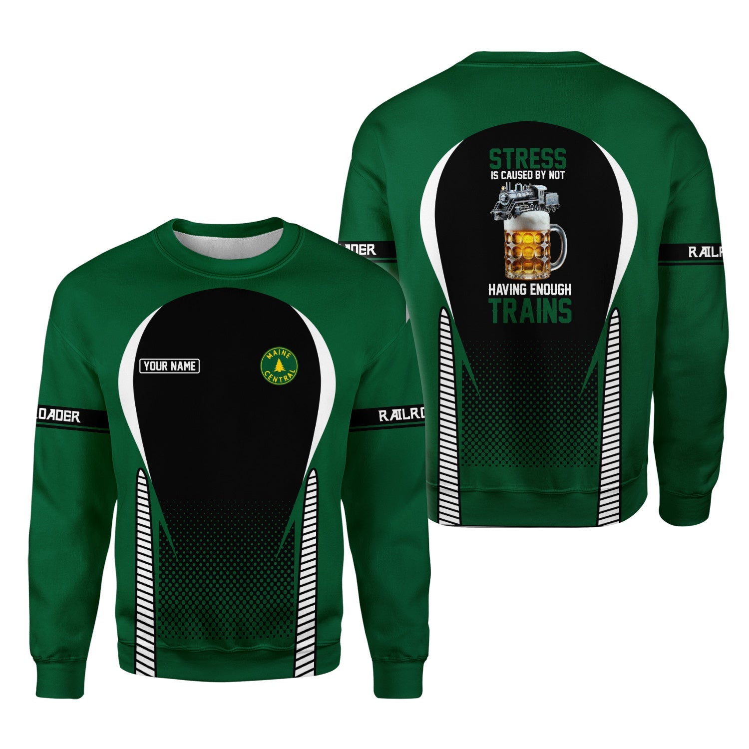 Railspirit Personalized Maine Central Railroad Sweatshirt Stress Is Caused By Not Having Enough Trains Shirt All Over Print Shirt