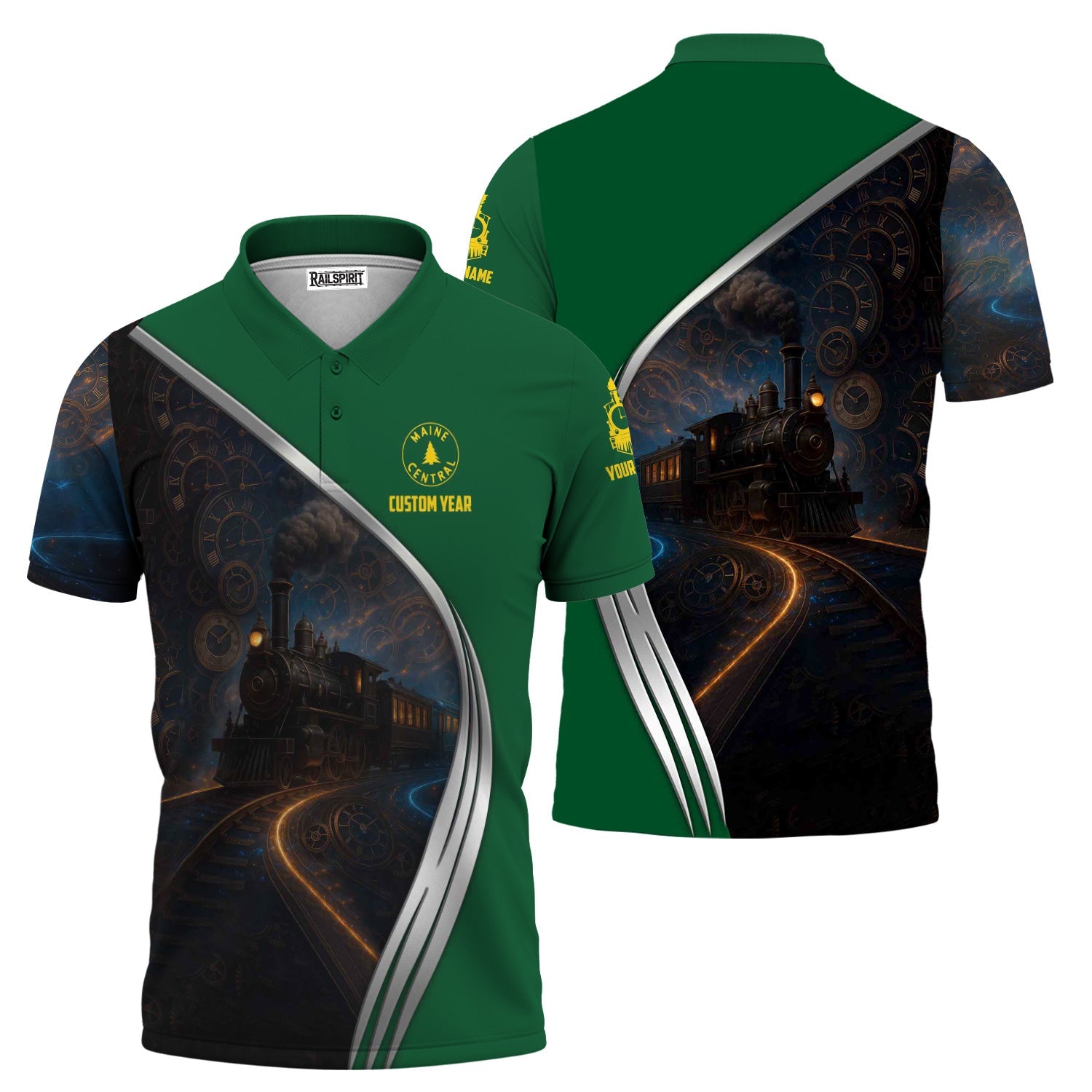 Railspirit Personalized Maine Central Railroad Polo Shirt Steampunk Locomotive with Custom Year Train Shirt