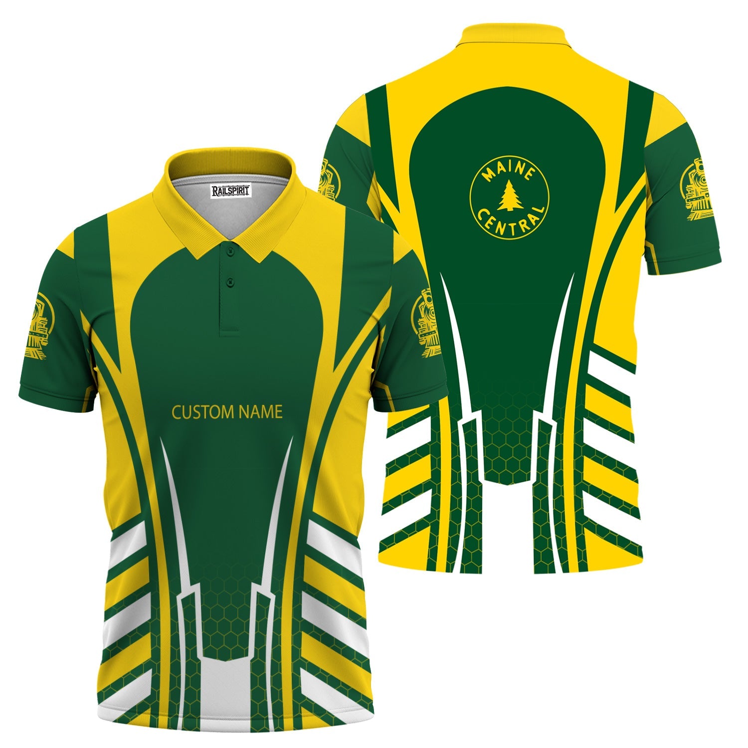 Railspirit Personalized Maine Central Railroad Polo Shirt Striped Railroad Style Train Shirt All Over Print