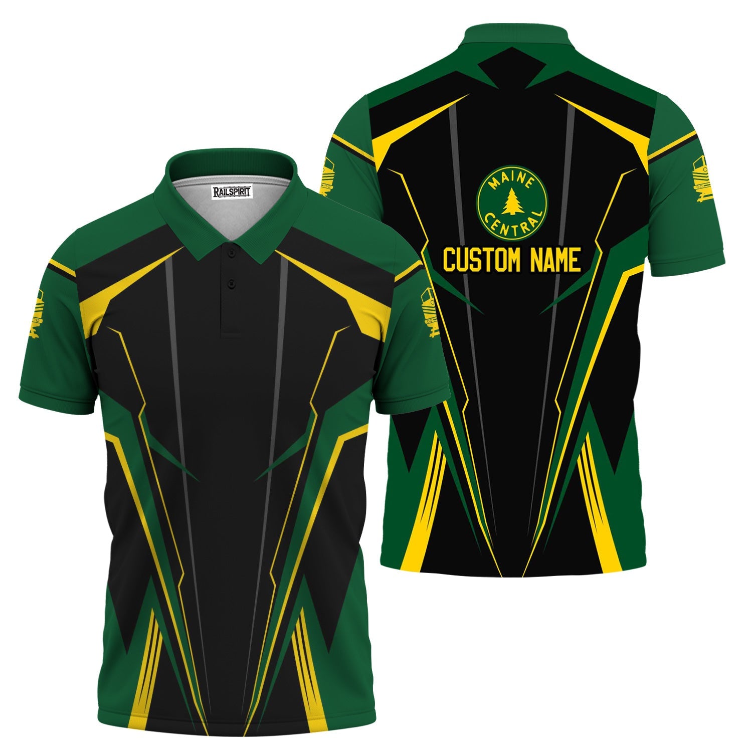 Railspirit Personalized Maine Central Railroad Polo Shirt Lightning-Edge Design Train Shirt For Railroad Lovers