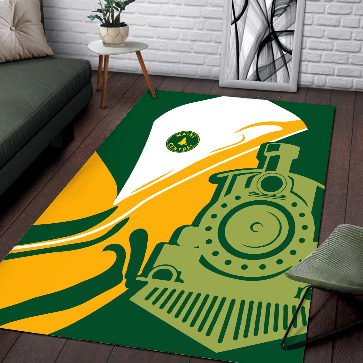 Railspirit Maine Central Railroad Area Rug Flame-Inspired Style Rug Gift Idea For Train Lovers