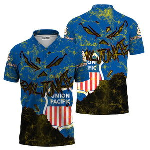 Railspirit Personalized Union Pacific Railroad Polo Shirt Torn Graphic Style Big Boy Train Shirt For Rail Junkie