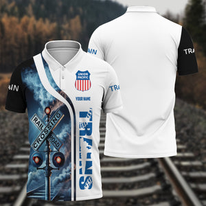 Railspirit Personalized Union Pacific Railroad Polo Shirt Crossing Railroad Sign American Locomotive Train Shirt All Over Print