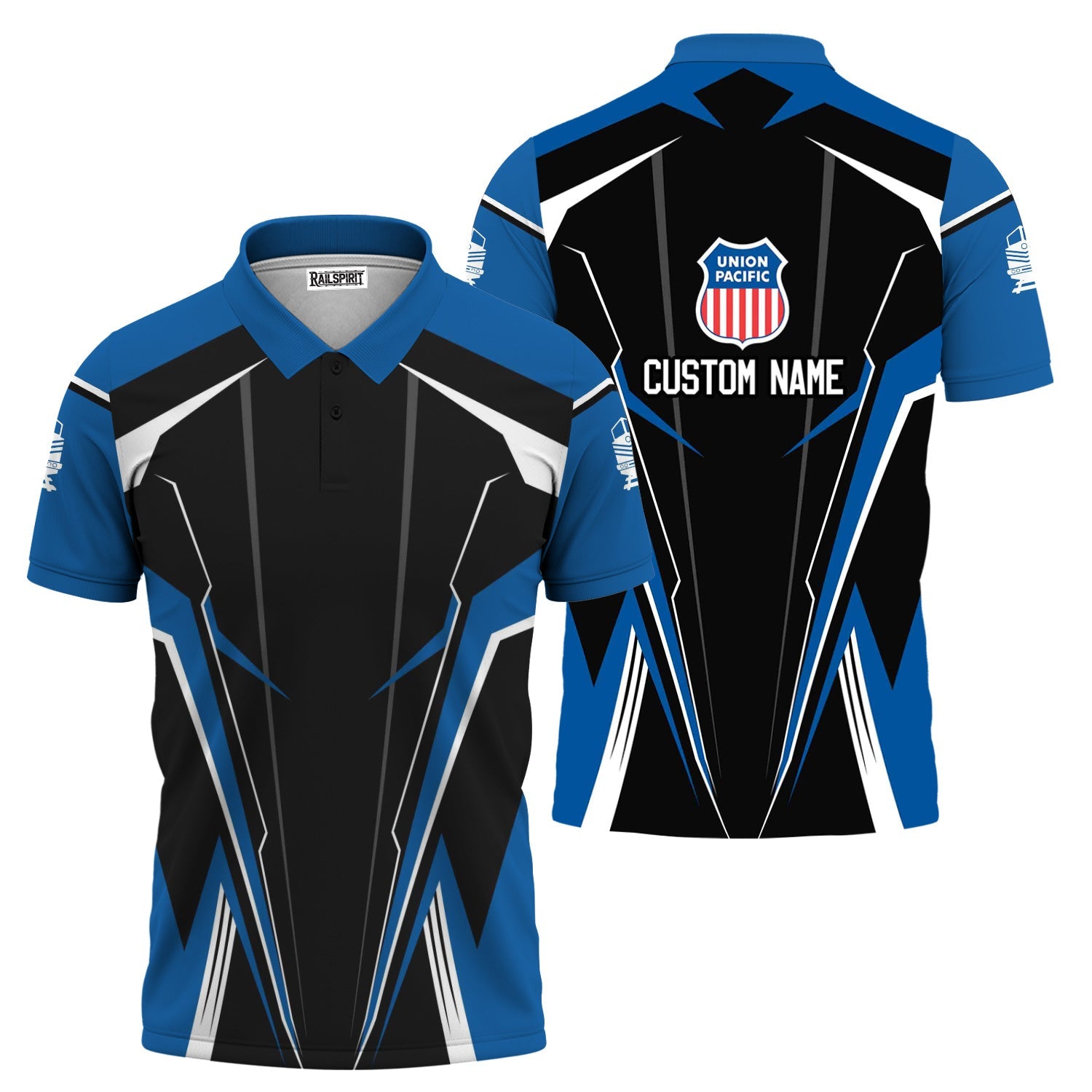 Railspirit Personalized Union Pacific Railroad Polo Shirt Lightning-Edge Design Big Boy Train Shirt For Railroad Lovers