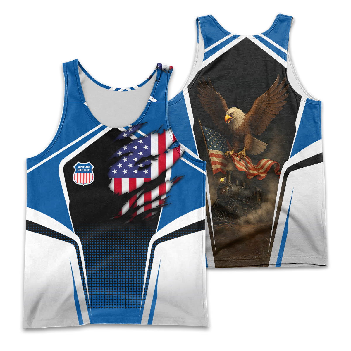 Railspirit Personalized Union Pacific Railroad Men Tank Top American Eagle Vintage Train Big Boy Shirt