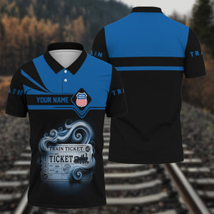 Railspirit Custom Name Union Pacific Railroad Polo Shirt American Train Ticket Big Boy Printed Shirt