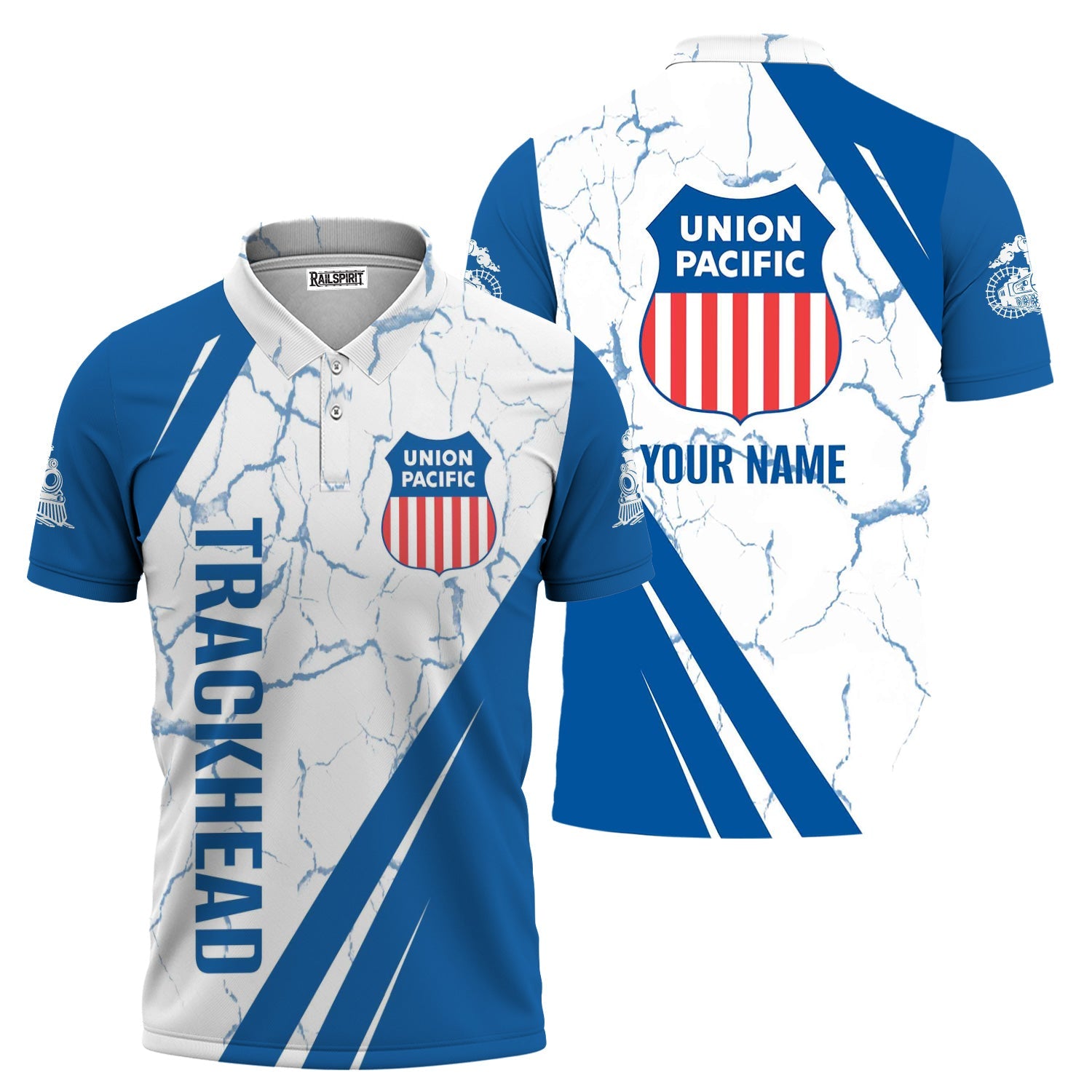 Railspirit Personalized Union Pacific Railroad Polo Shirt Crackle Texture Style Big Boy Train Shirt For Trackhead