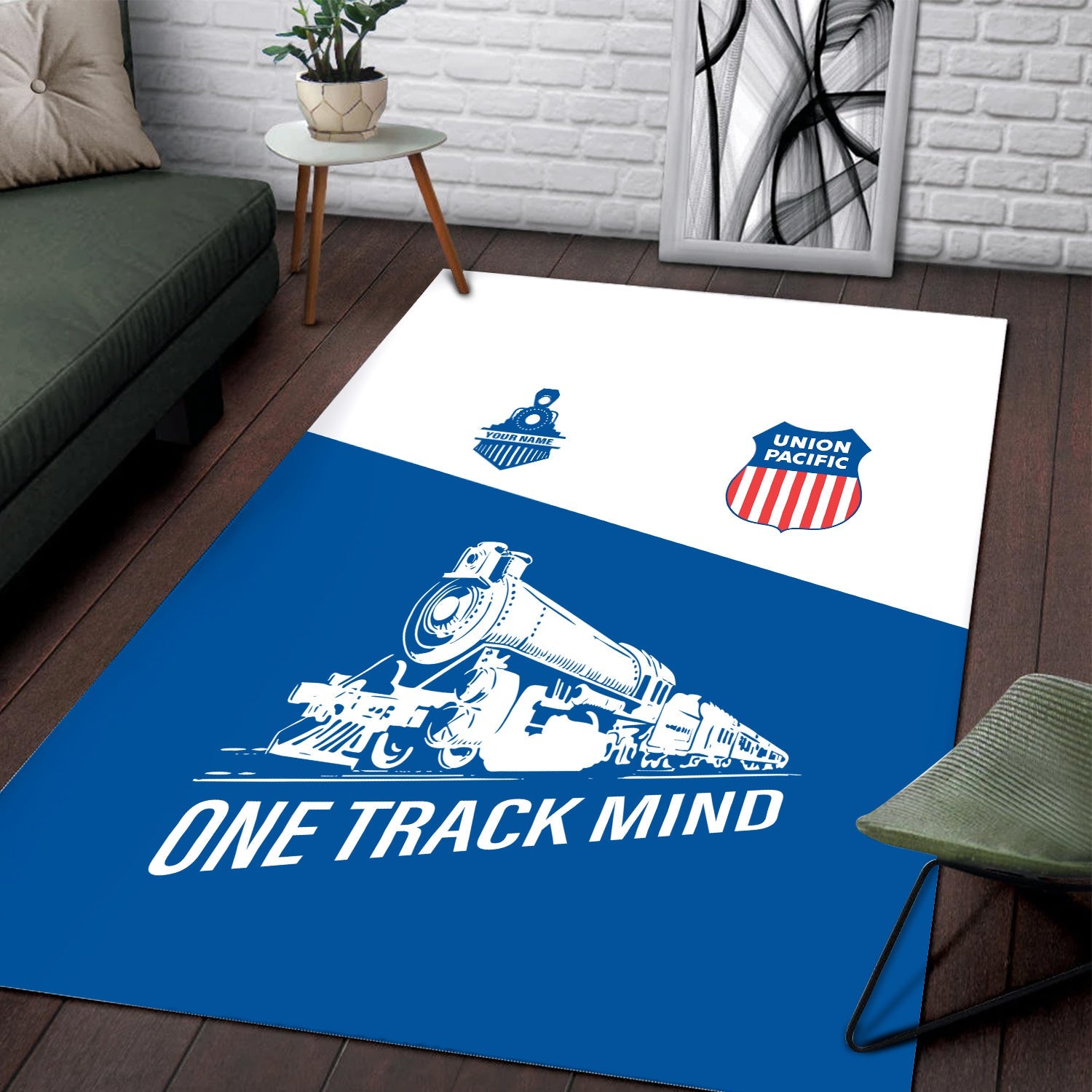 Railspirit Personalized Union Pacific Railroad Area Rug One Track Mind Big Boy Train Rug Gift Idea For Train Lover