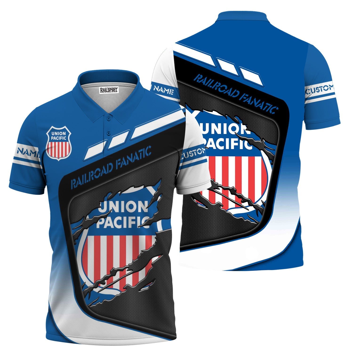 Railspirit Personalized Union Pacific Railroad Polo Shirt Ripped Texture Style Big Boy Train Shirt For Railroad Fanatic