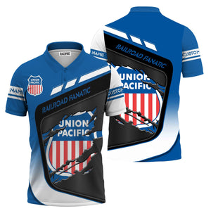 Railspirit Personalized Union Pacific Railroad Polo Shirt Ripped Texture Style Big Boy Train Shirt For Railroad Fanatic