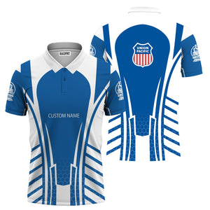 Railspirit Personalized Union Pacific Railroad Polo Shirt Striped Railroad Style Big Boy Train Shirt All Over Print