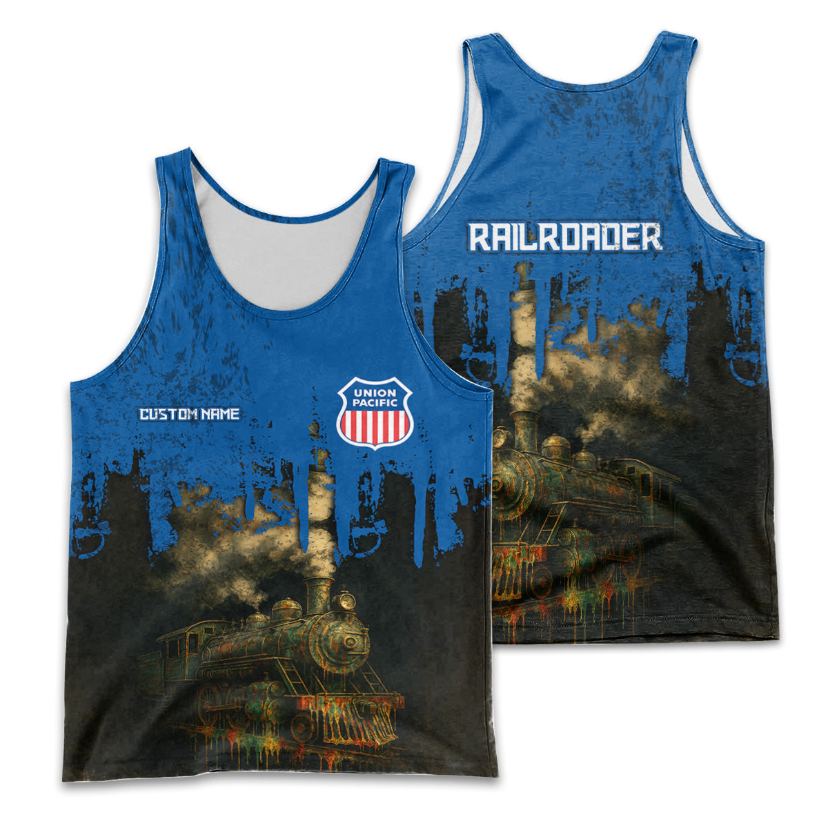 Railspirit Personalized Union Pacific Railroad Men Tank Top Vintage Train Art Style Big Boy Shirt For Locomotive Fans