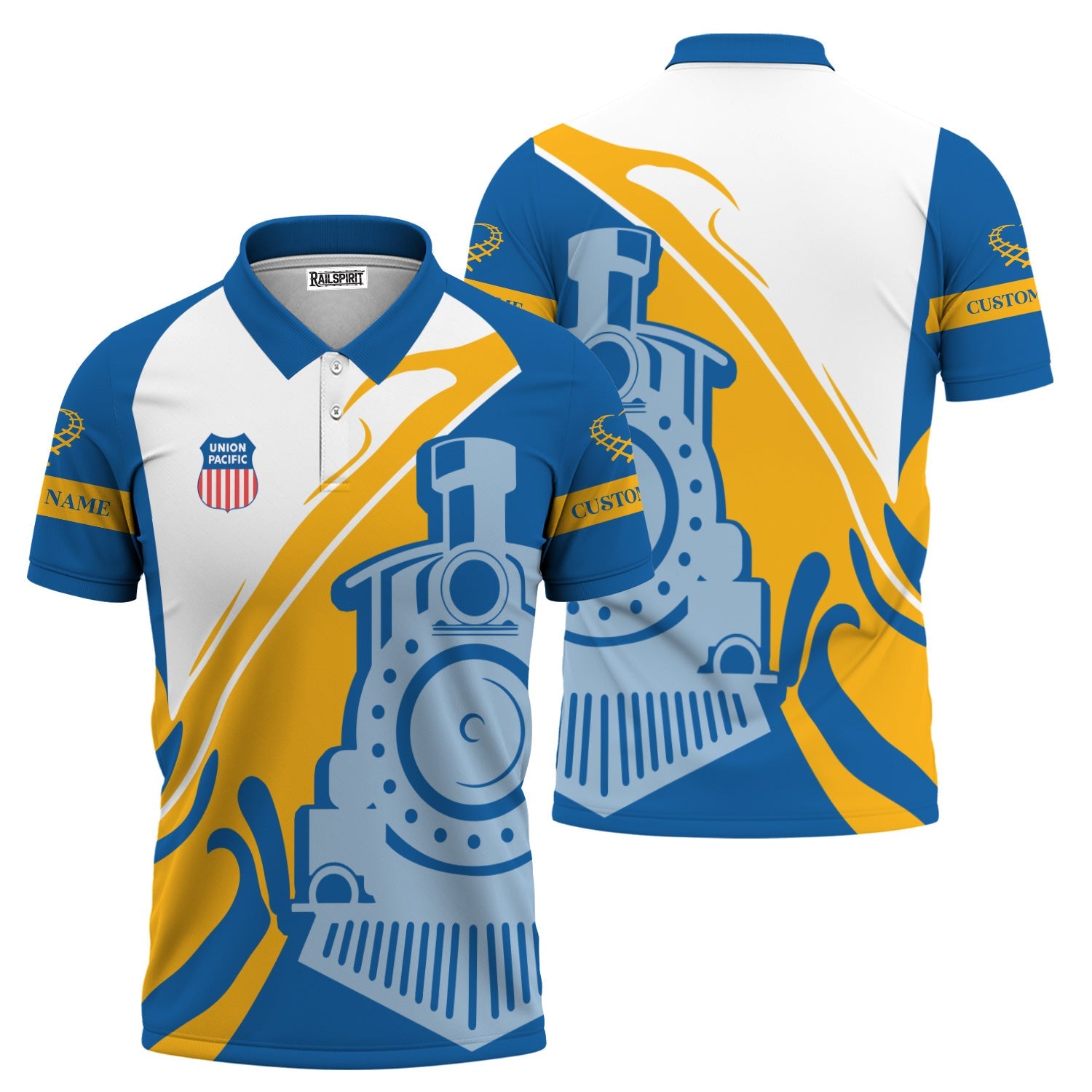 Railspirit Personalized Union Pacific Railroad Polo Shirt Flame-Inspired Style Big Boy Shirt Gift Idea For Train Lovers