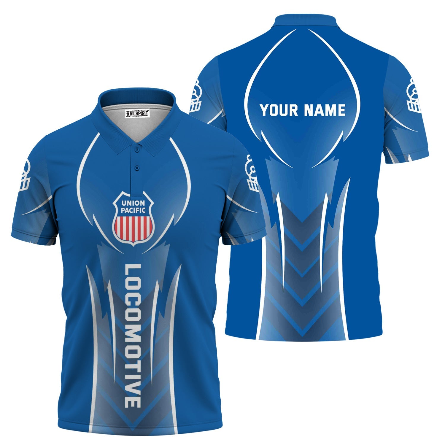 Railspirit Personalized Union Pacific Railroad Polo Shirt Striking Line Style Big Boy Train Shirt For Locomotive Lovers