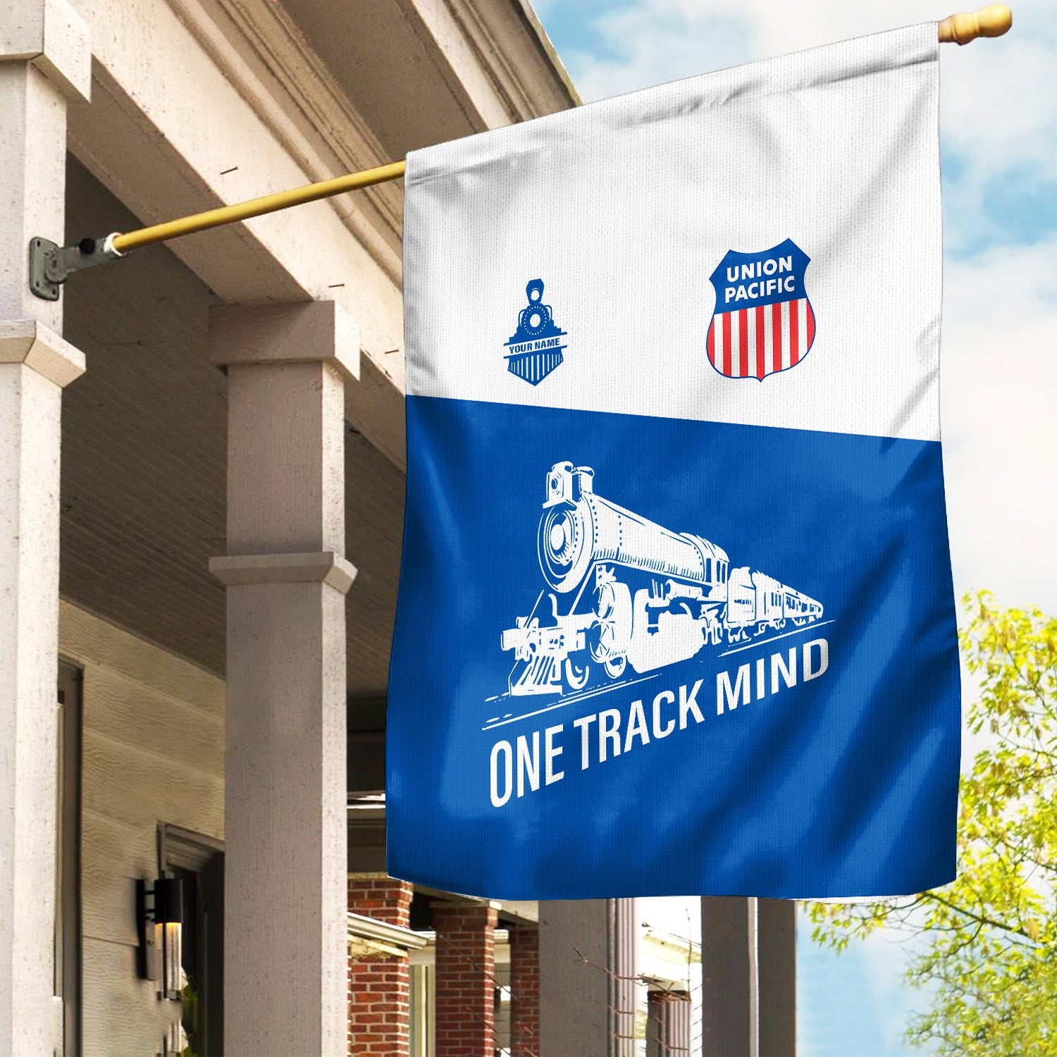 Railspirit Personalized Union Pacific Railroad Garden Flag One Track Mind Big Boy Flag Gift Idea For Train Lover