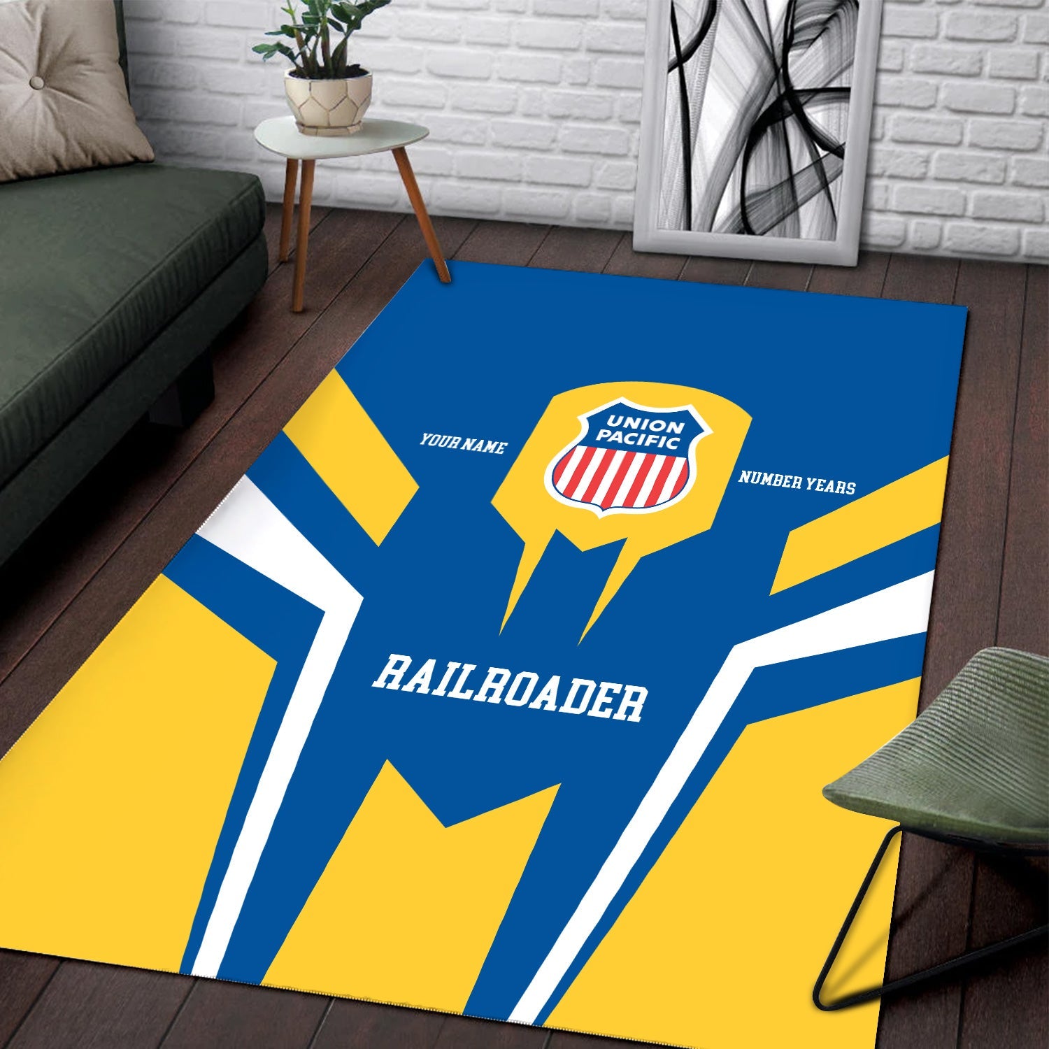 Railspirit Personalized Union Pacific Railroad Area Rug Custom Year Railroader Big Boy Rug Gift Idea For Train Lover