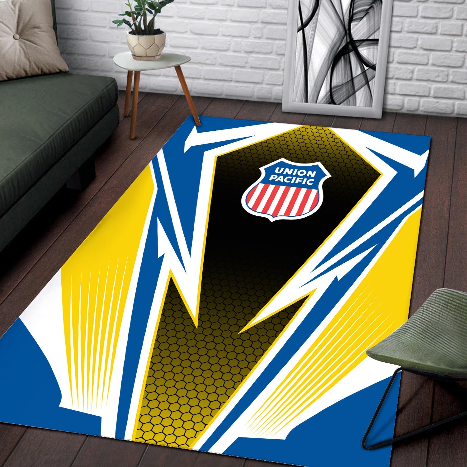 Railspirit Union Pacific Railroad Area Rug Lightning Graphic Style Big Boy Rug Gift Idea For Train Lover