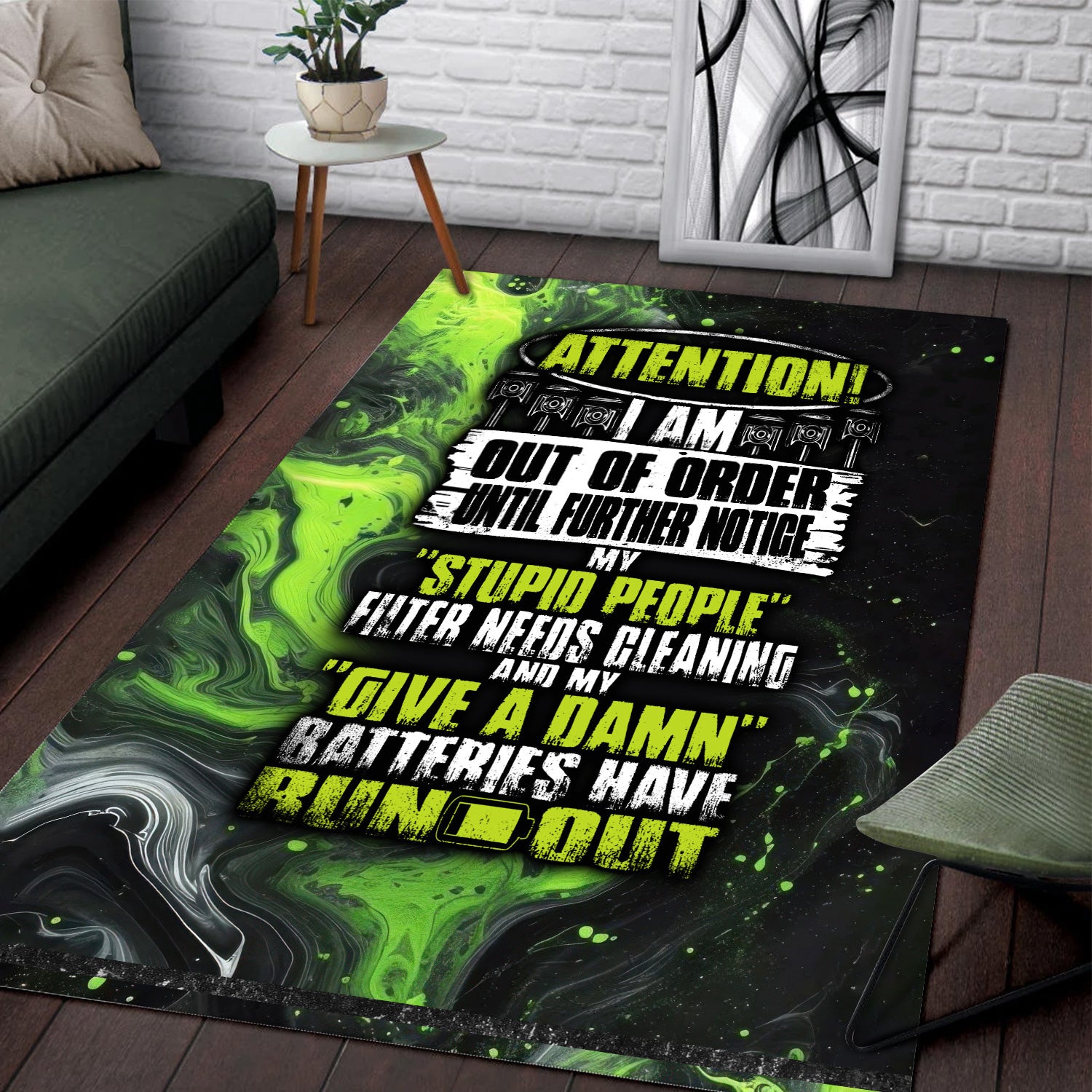 Vintage Mechanic Rug Attention I Am Out Of Order Until Further Notice Area Rug Home Decor