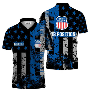 Railspirit Personalized Union Pacific Railroad Polo Shirt Artistic Paint American Flag Style Big Boy Train Shirt