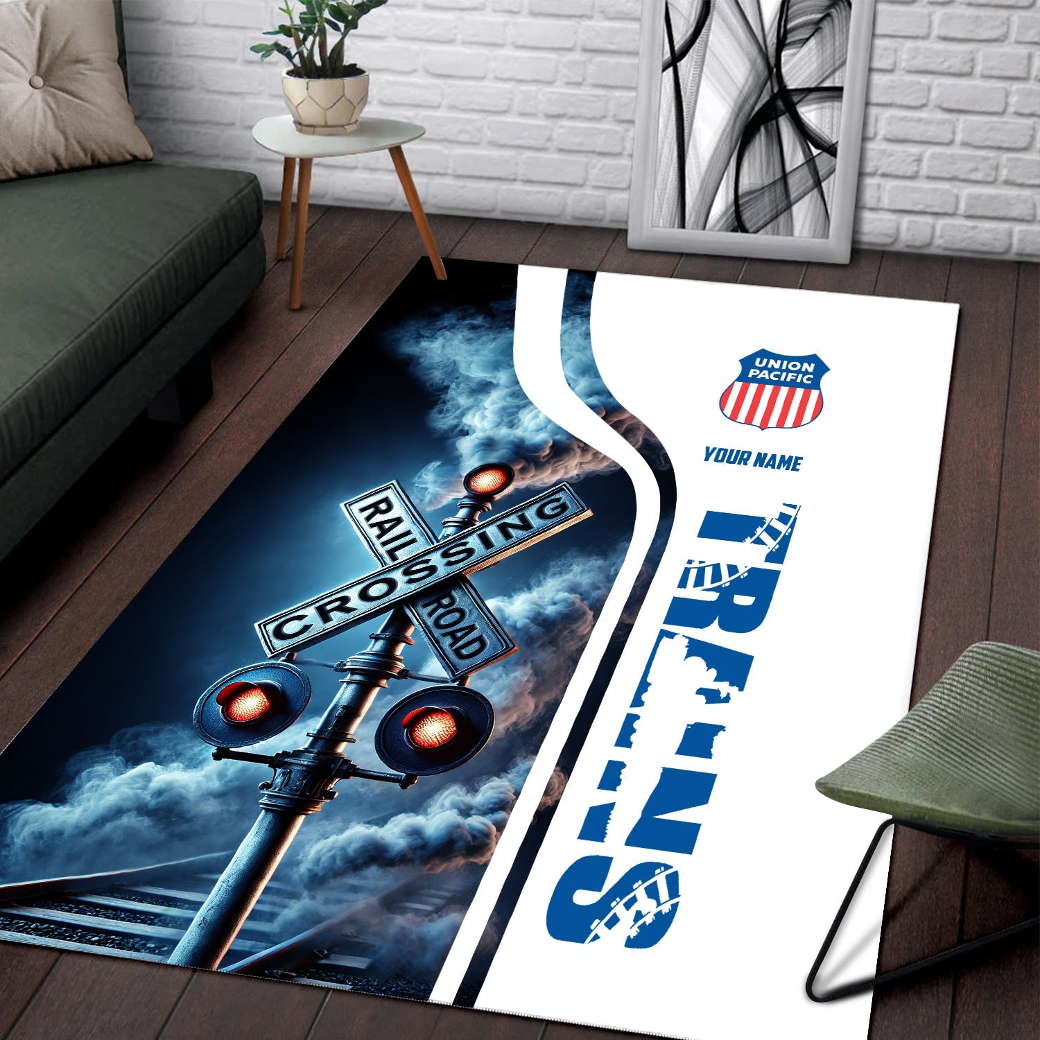 Railspirit Personalized Union Pacific Railroad Area Rug Railroad Crossing Sign Big Boy Rug All Over Print