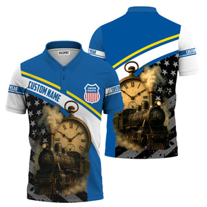 Railspirit Personalized Union Pacific Railroad Polo Shirt Classic Steam Engine With Retro Pocket Watch Big Boy Shirt All Over Print