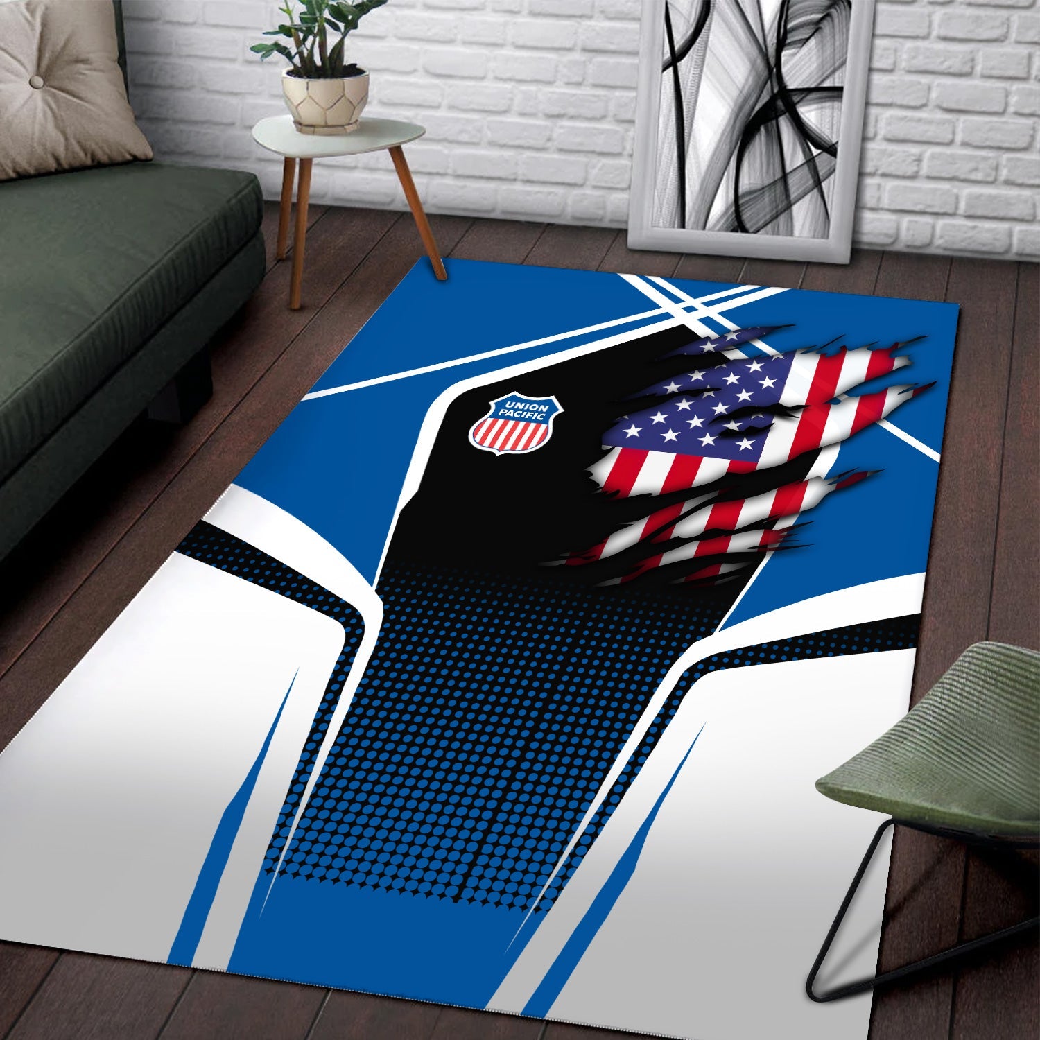 Railspirit Personalized Union Pacific Railroad Area Rug American Eagle Vintage Train Big Boy Rug