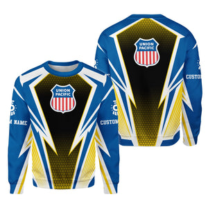 Railspirit Personalized Union Pacific Railroad Sweatshirt Lightning Graphic Style Big Boy Shirt Gift Idea For Train Lover