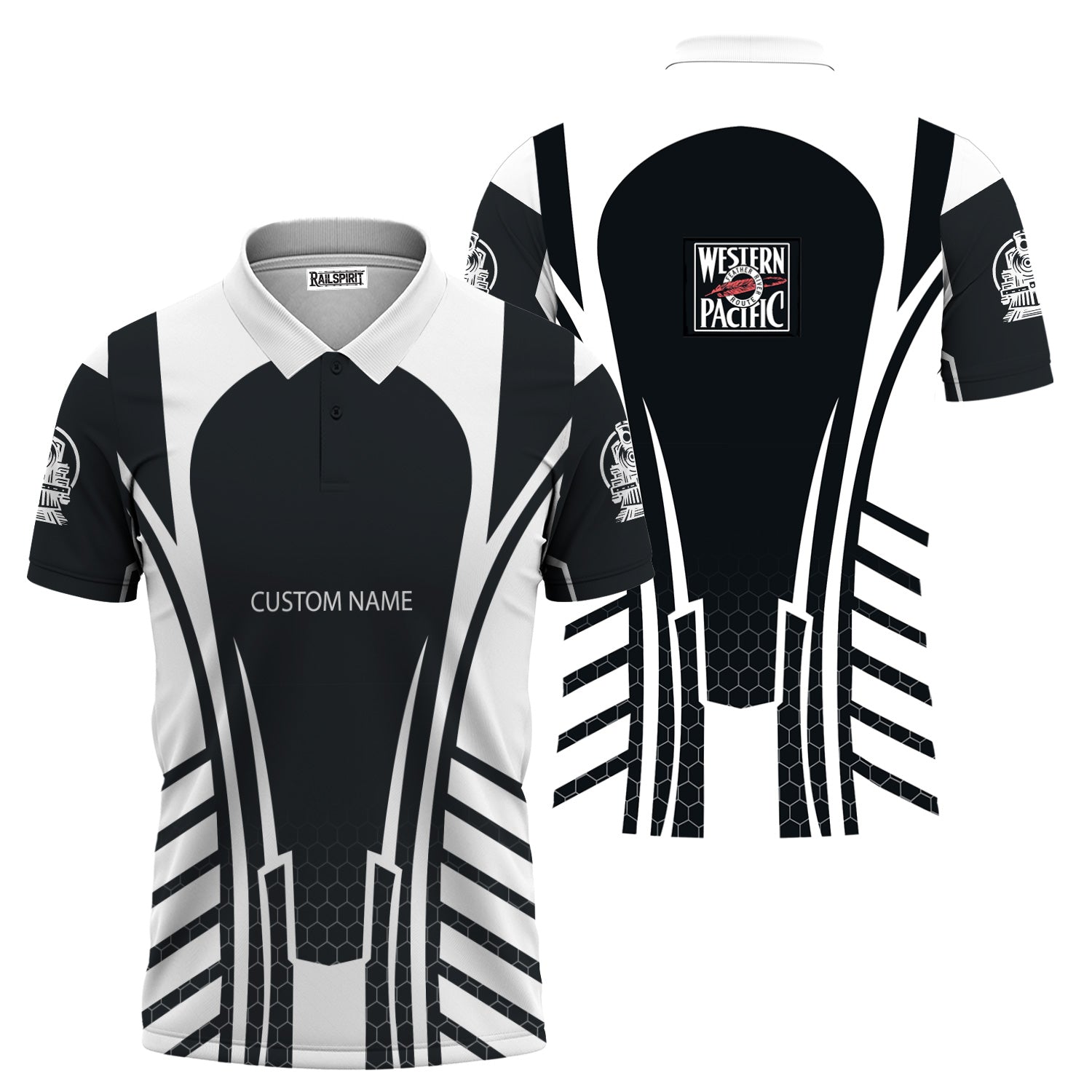 Railspirit Personalized Western Pacific Railroad Polo Shirt Striped Railroad Style Train Shirt All Over Print