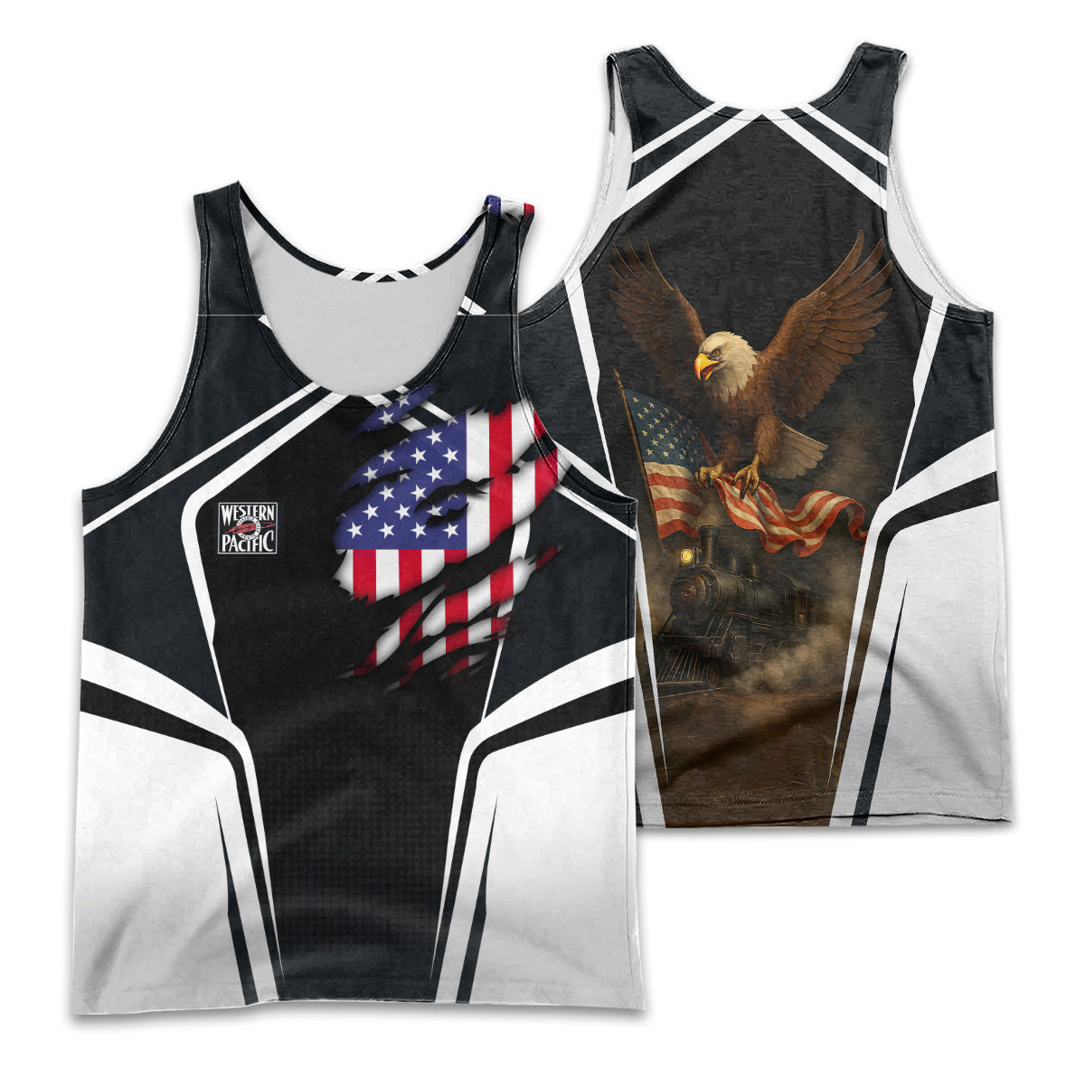 Railspirit Personalized Western Pacific Railroad Men Tank Top American Eagle Vintage Train Shirt