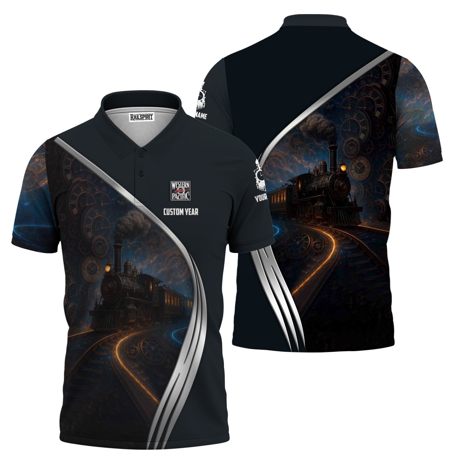 Railspirit Personalized Western Pacific Railroad Polo Shirt Steampunk Locomotive with Custom Year Train Shirt