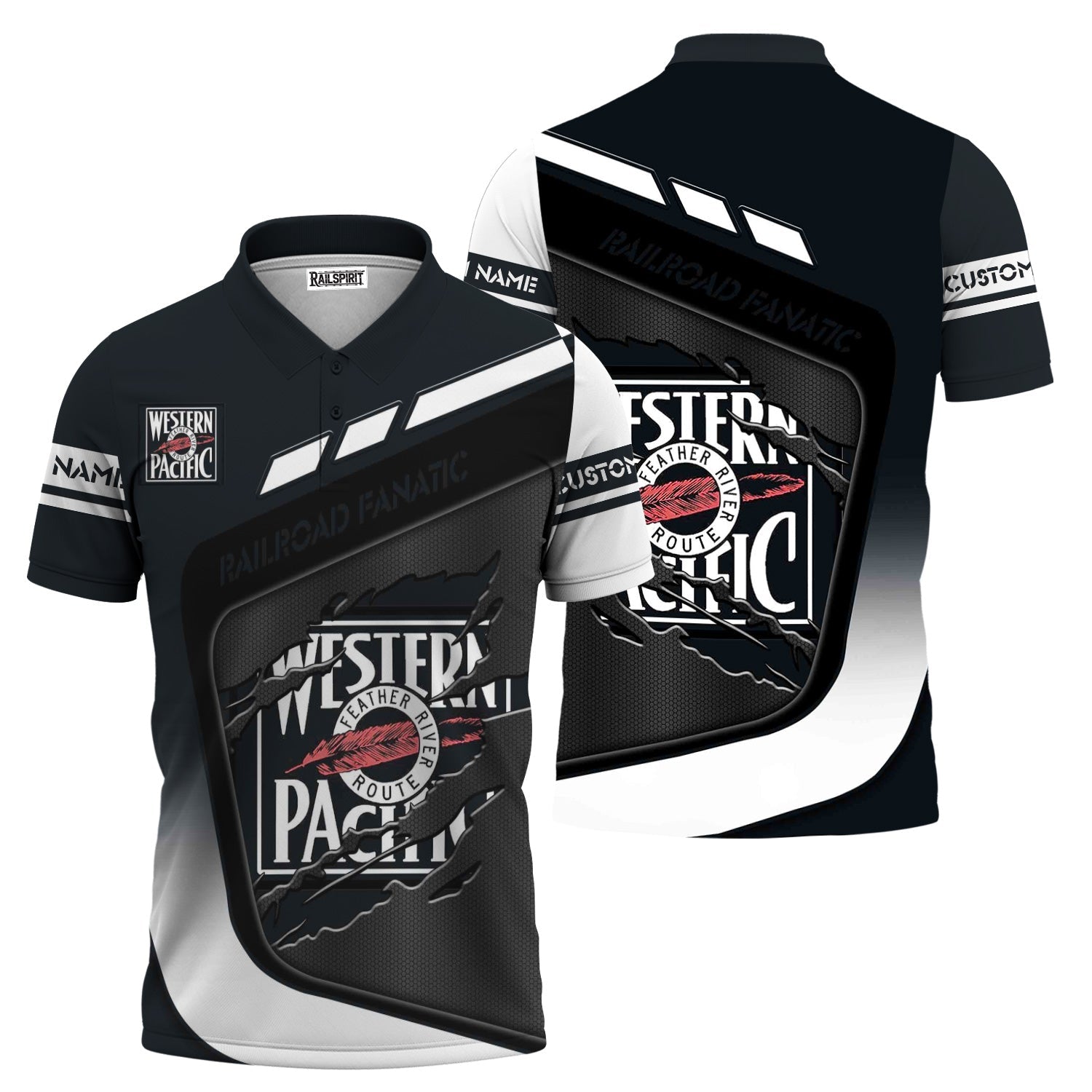 Railspirit Personalized Western Pacific Railroad Polo Shirt Ripped Texture Style Train Shirt For Railroad Fanatic