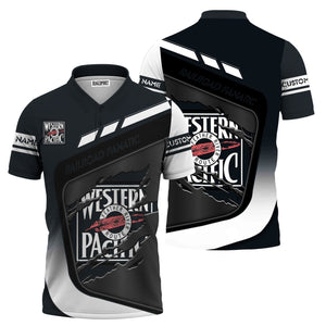 Railspirit Personalized Western Pacific Railroad Polo Shirt Ripped Texture Style Train Shirt For Railroad Fanatic