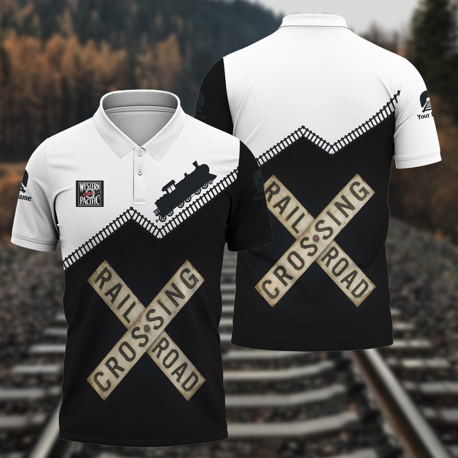 Railspirit Personalized Western Pacific Railroad Polo Shirt Railroad Crossing Printed Train Track Shirt