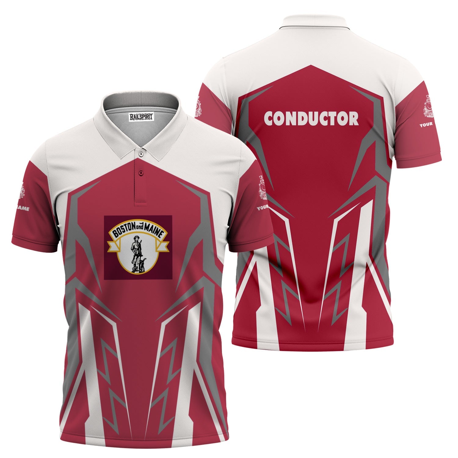 Railspirit Personalized Boston and Maine Railroad Polo Shirt Futuristic Design with Custom Job Train Shirt