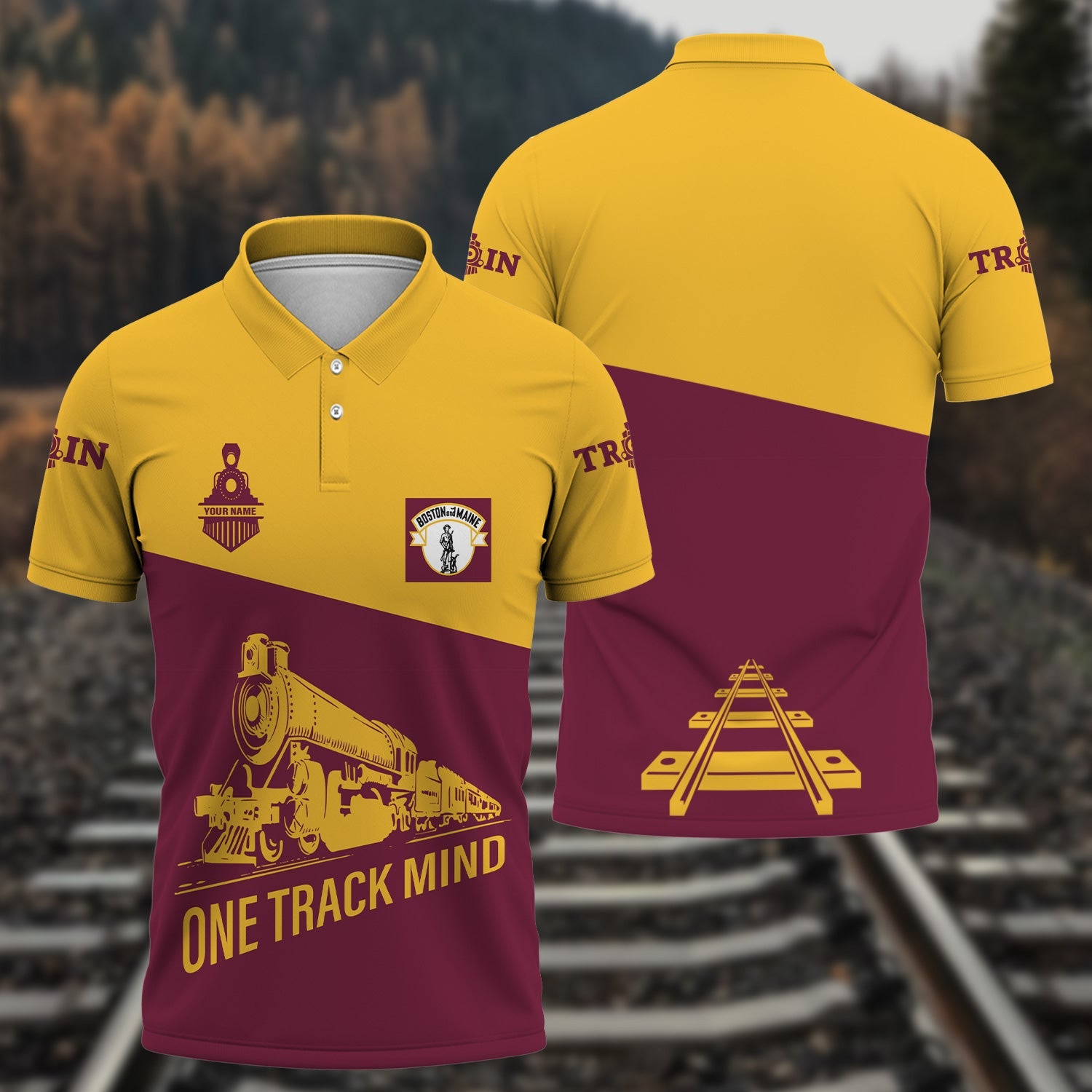 Railspirit Personalized Boston and Maine Railroad Polo Shirt One Track Mind Unisex Train Shirt Gift Idea For Train Lover