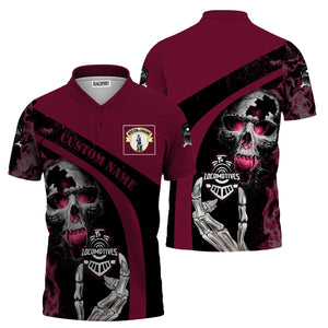 Railspirit Personalized Boston and Maine Railroad Polo Shirt Flame Skull Design Train Shirt for Locomotive Fans