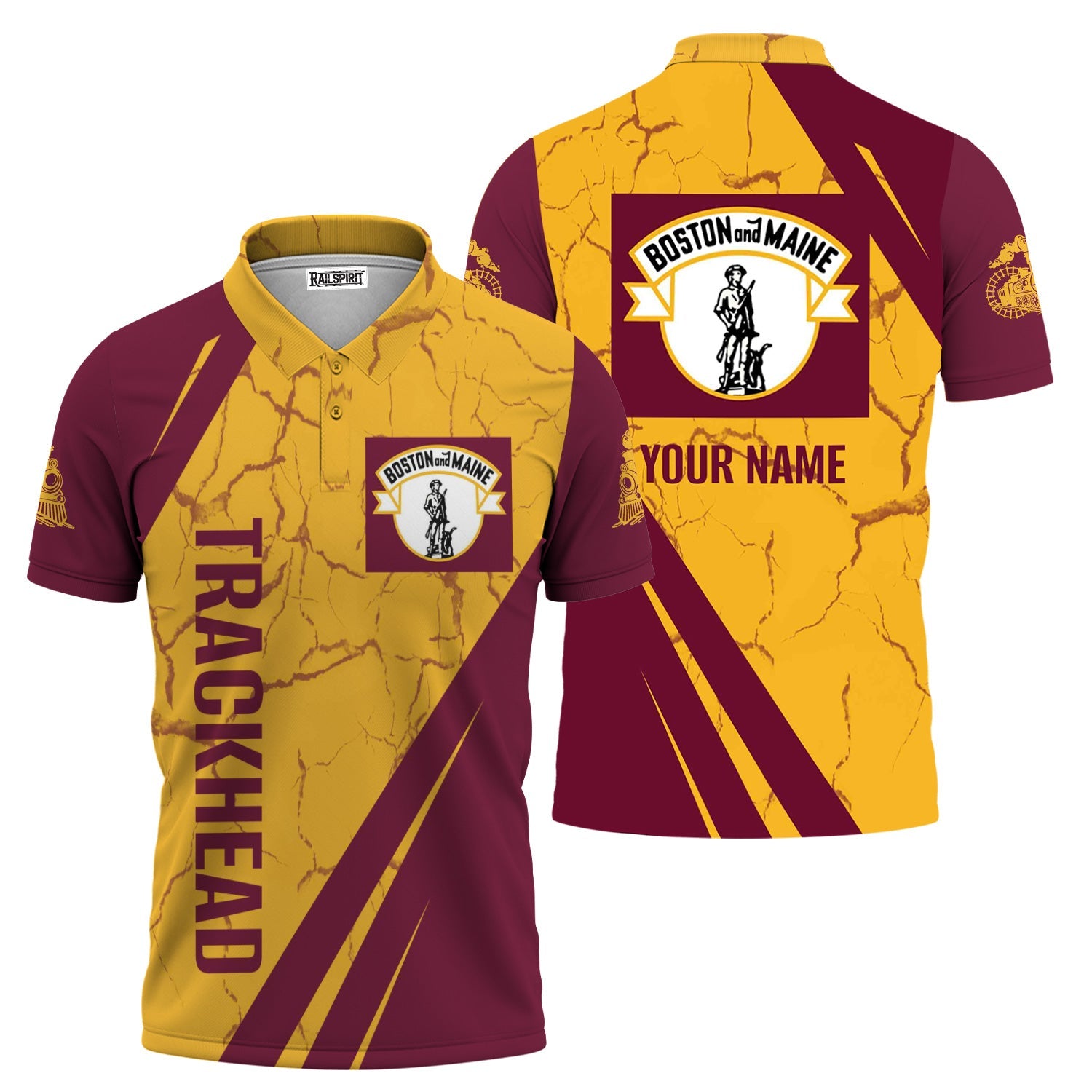 Railspirit Personalized Boston and Maine Railroad Polo Shirt Crackle Texture Style Train Shirt For Trackhead
