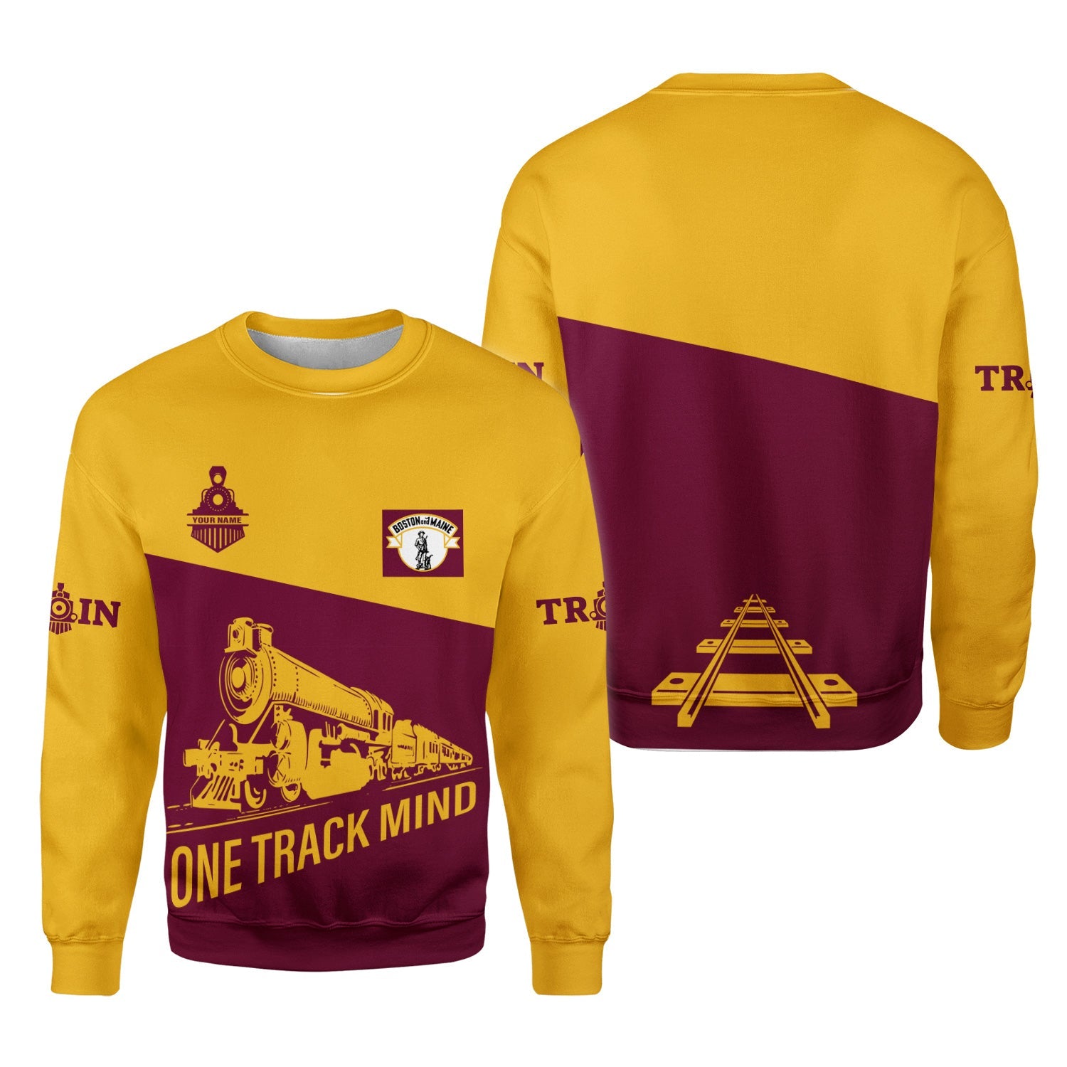 Railspirit Personalized Boston and Maine Railroad Sweatshirt One Track Mind Train Sweater Gift Idea For Train Lover