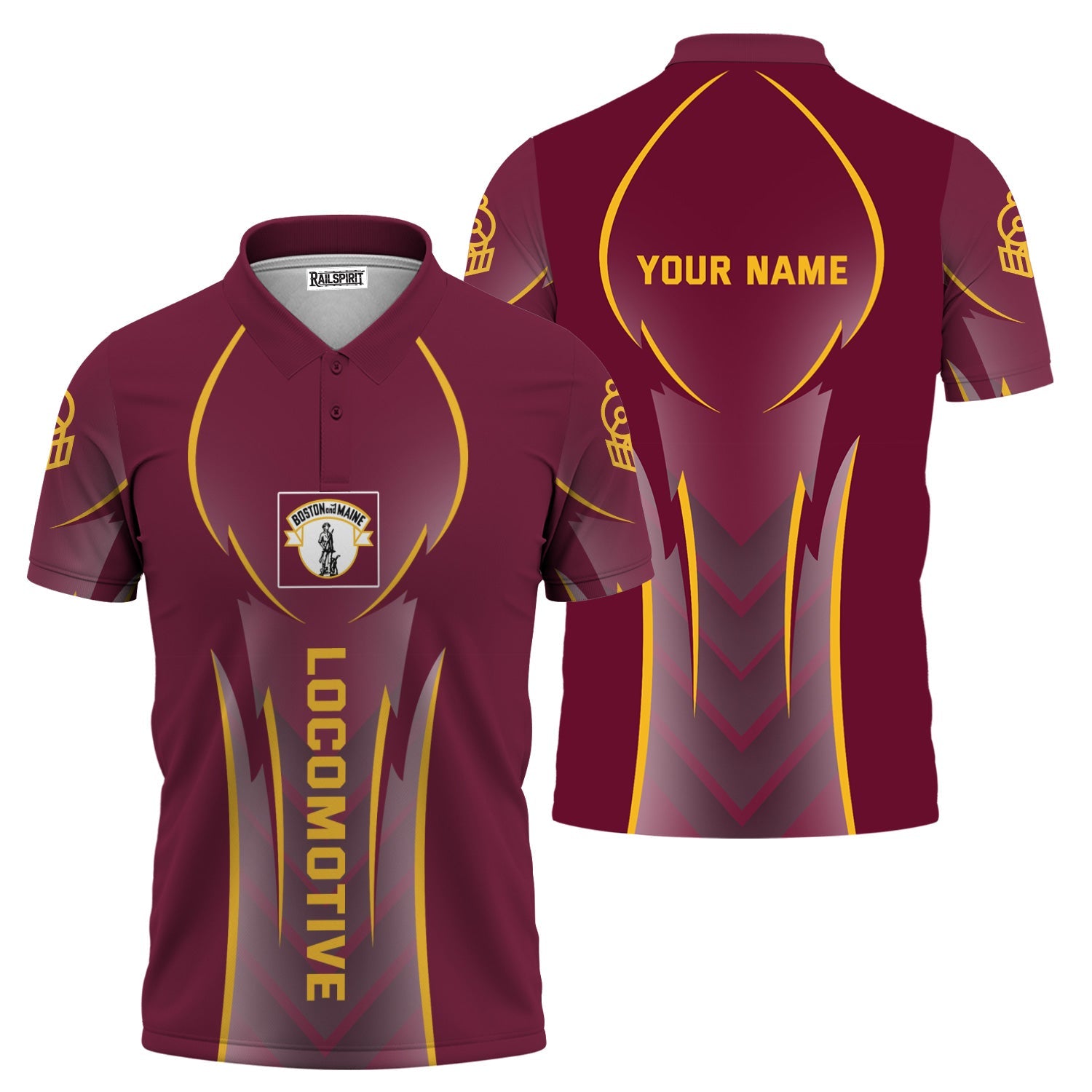 Railspirit Personalized Boston and Maine Railroad Polo Shirt Striking Line Style Train Shirt For Locomotive Lovers