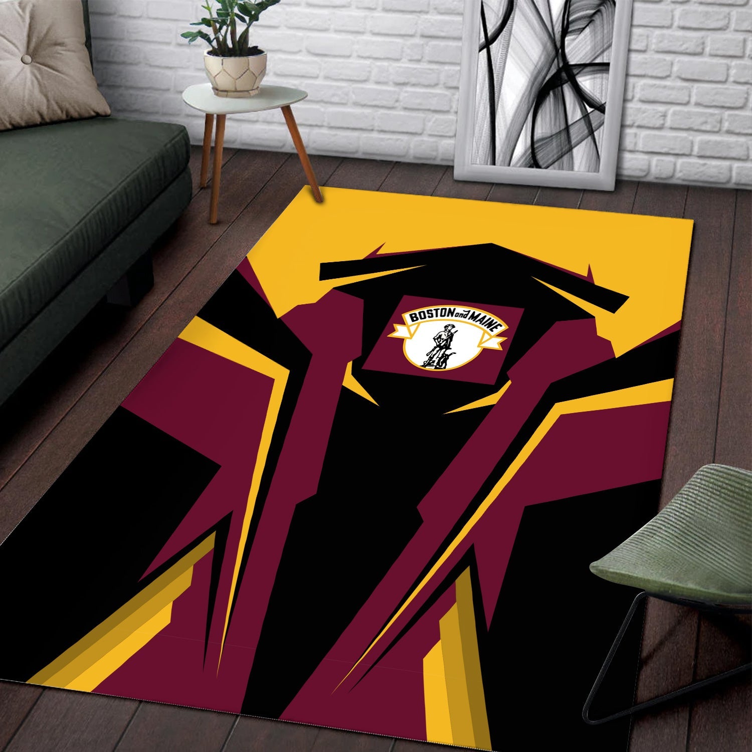 Railspirit Personalized Boston and Maine Railroad Area Rug Strong Line Style  Train Area Rug Gift Idea For Train Lover