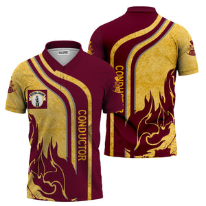 Railspirit Personalized Boston and Maine Railroad Polo Shirt Flame Design with Custom Job Position Train Shirt