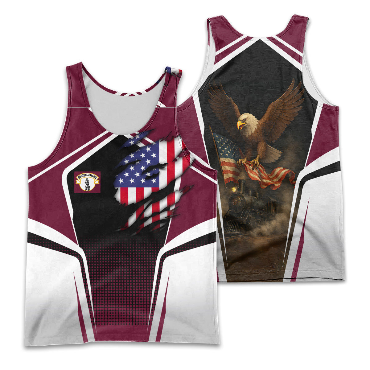 Railspirit Personalized Boston and Maine Railroad Men Tank Top American Eagle Vintage Train Shirt