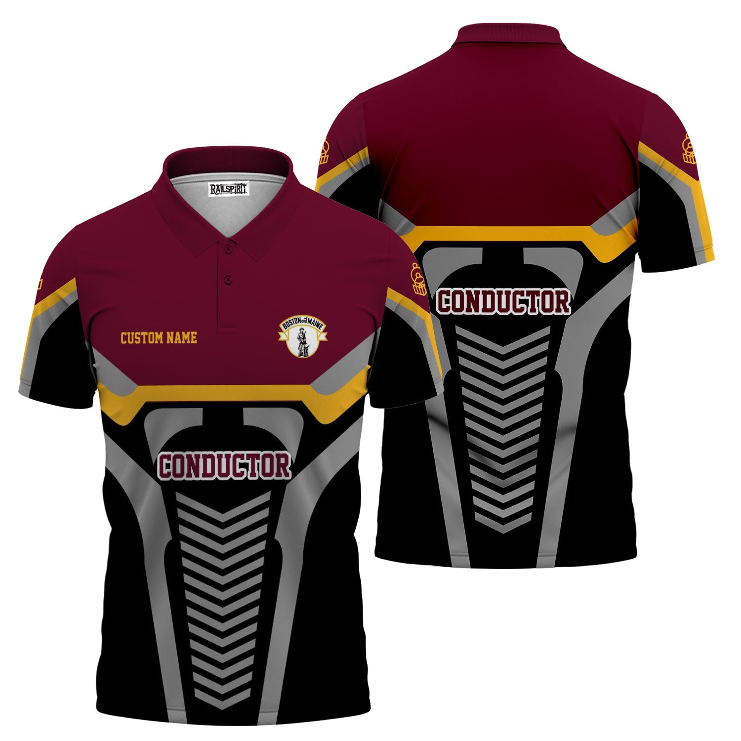 Railspirit Personalized Boston and Maine Railroad Polo Shirt Track-Inspired with Custom Job Position  Train Shirt