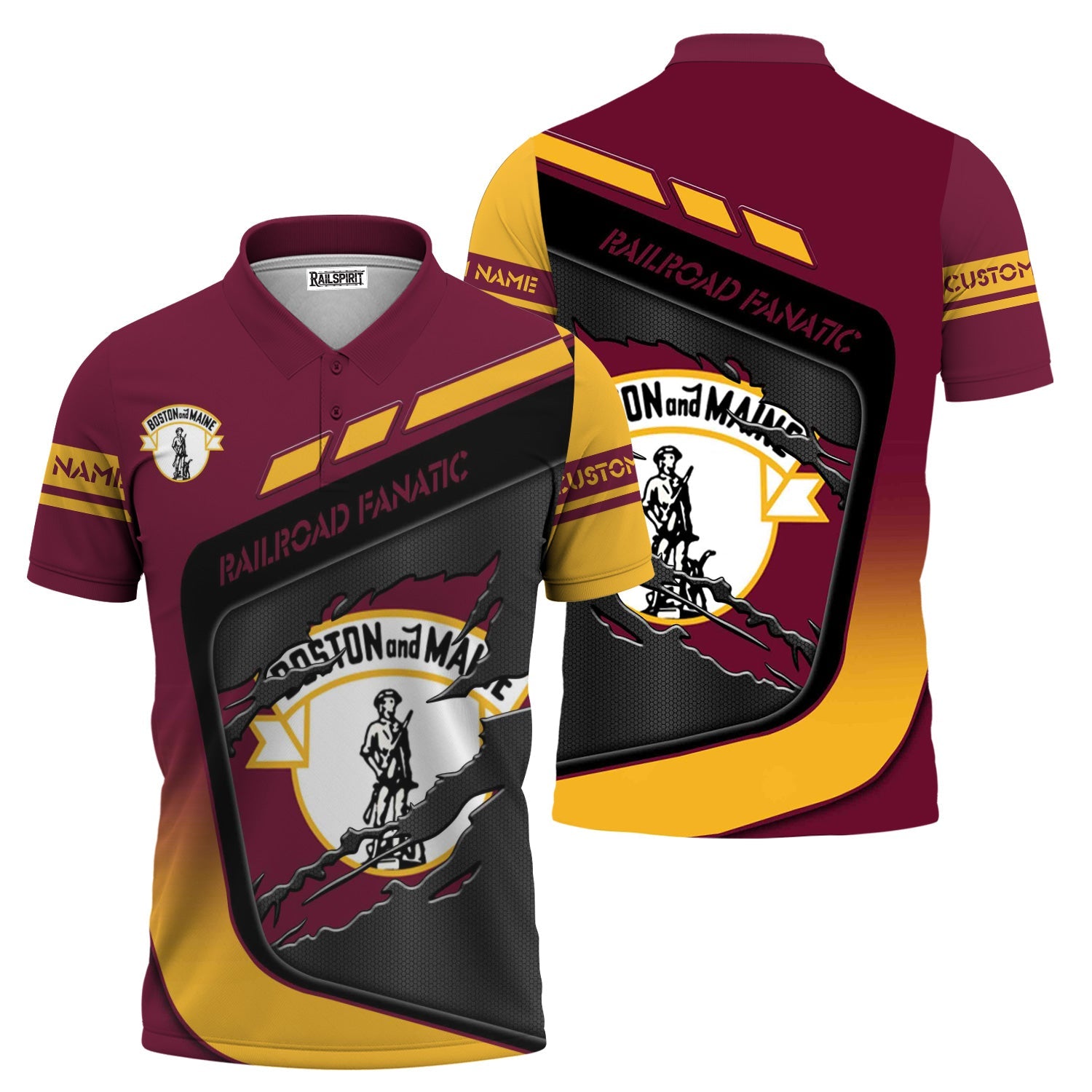 Railspirit Personalized Boston and Maine Railroad Polo Shirt Ripped Texture Style Train Shirt For Railroad Fanatic