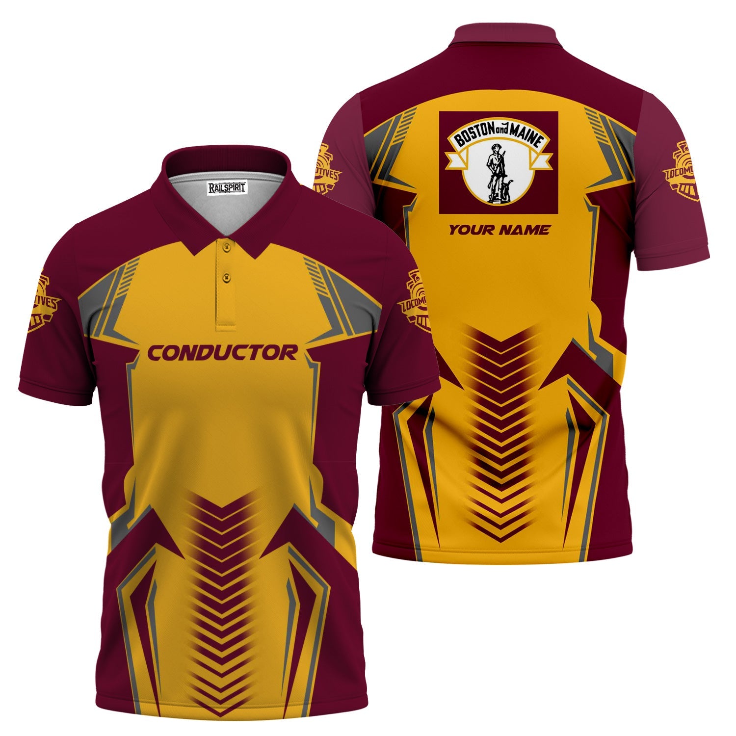 Railspirit Personalized Boston and Maine Railroad Polo Shirt Standout Style with Custom Position Train Shirt