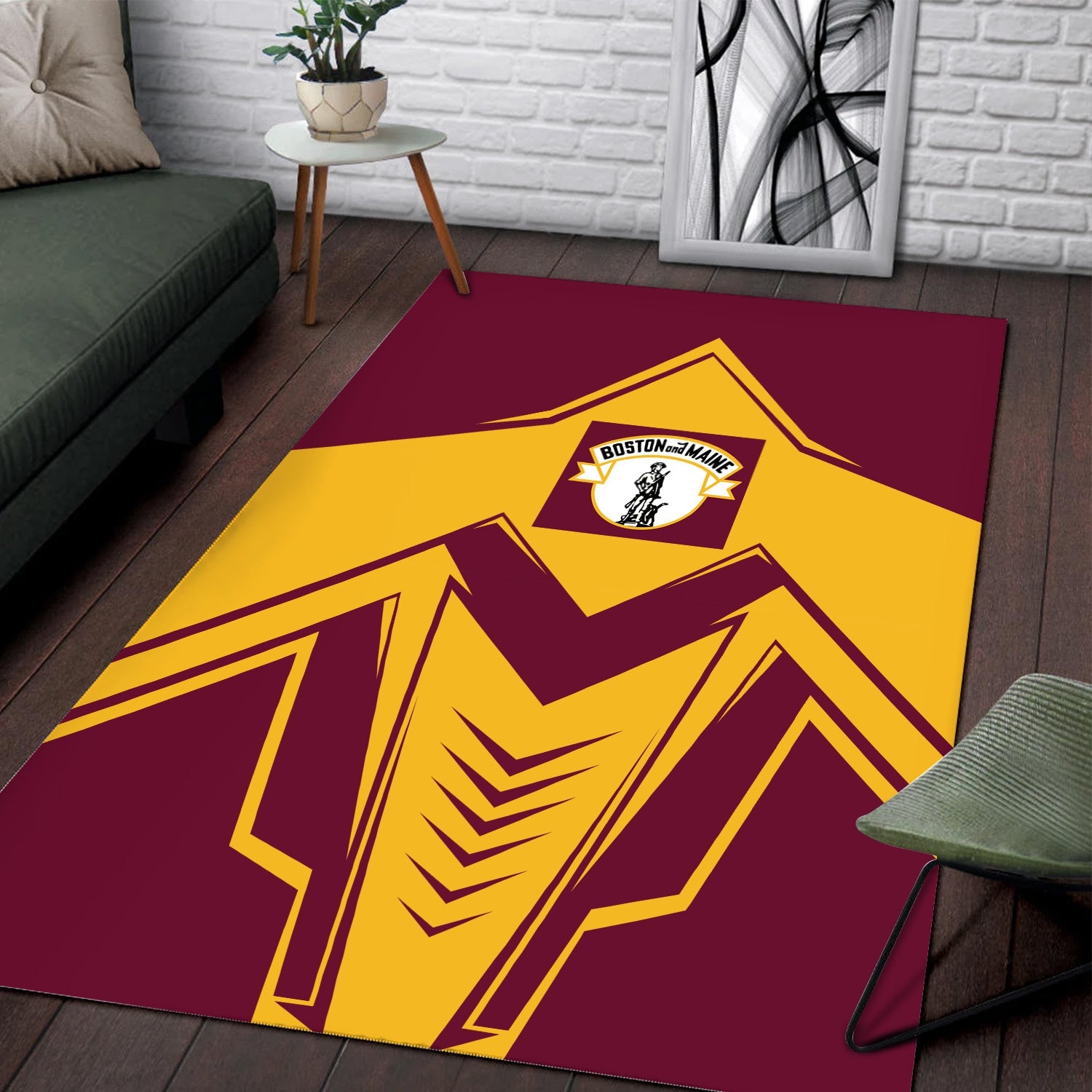 Railspirit Boston and Maine Railroad Area Rug Railway Trainspotter Style Rug Gift Idea For Foamers