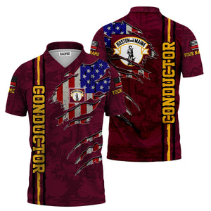 Railspirit Personalized Boston and Maine Railroad Polo Shirt USA Flag Claw Art with Custom Job Train Shirt
