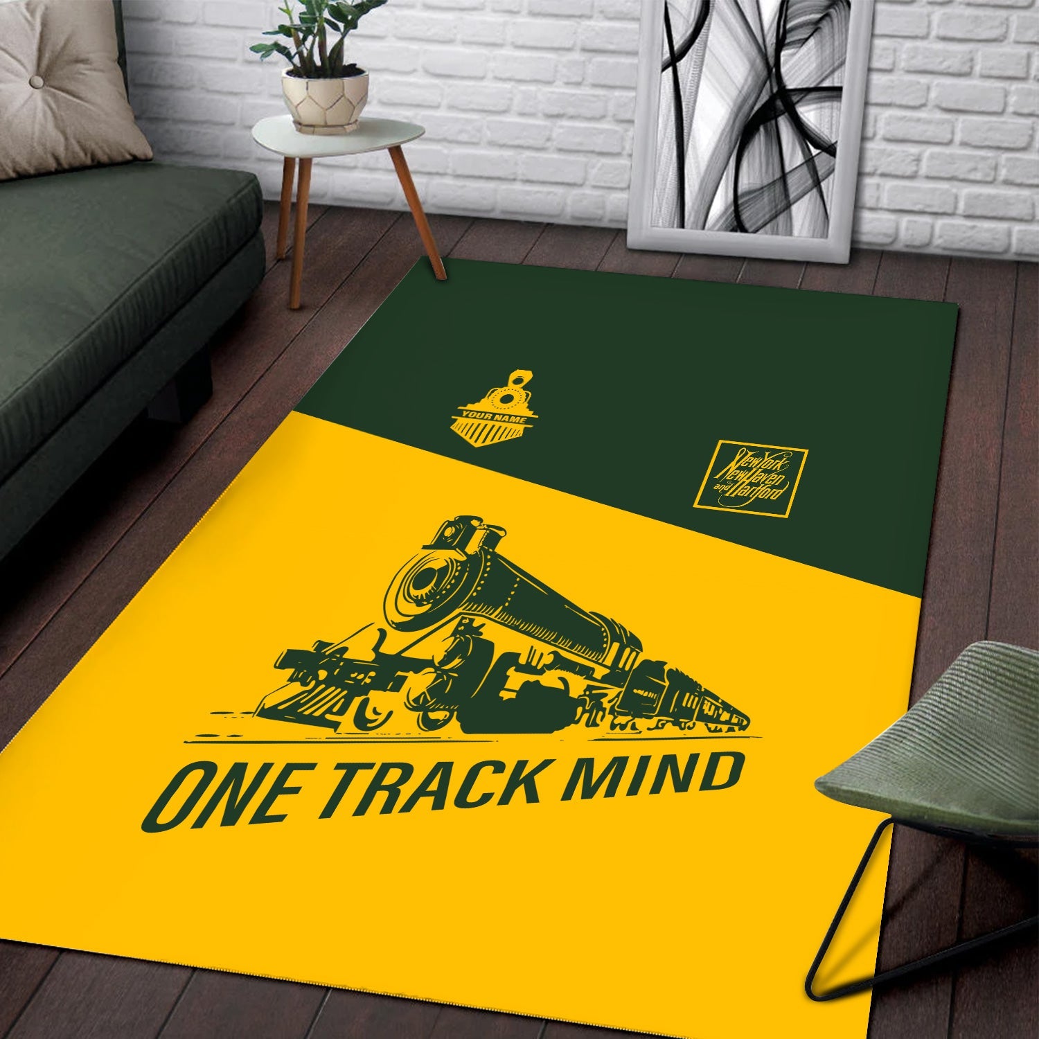 Railspirit Personalized New York, New Haven and Hartford Railroad Area Rug One Track Mind New Haven Railroad Train Rug Gift Idea For Train Lover