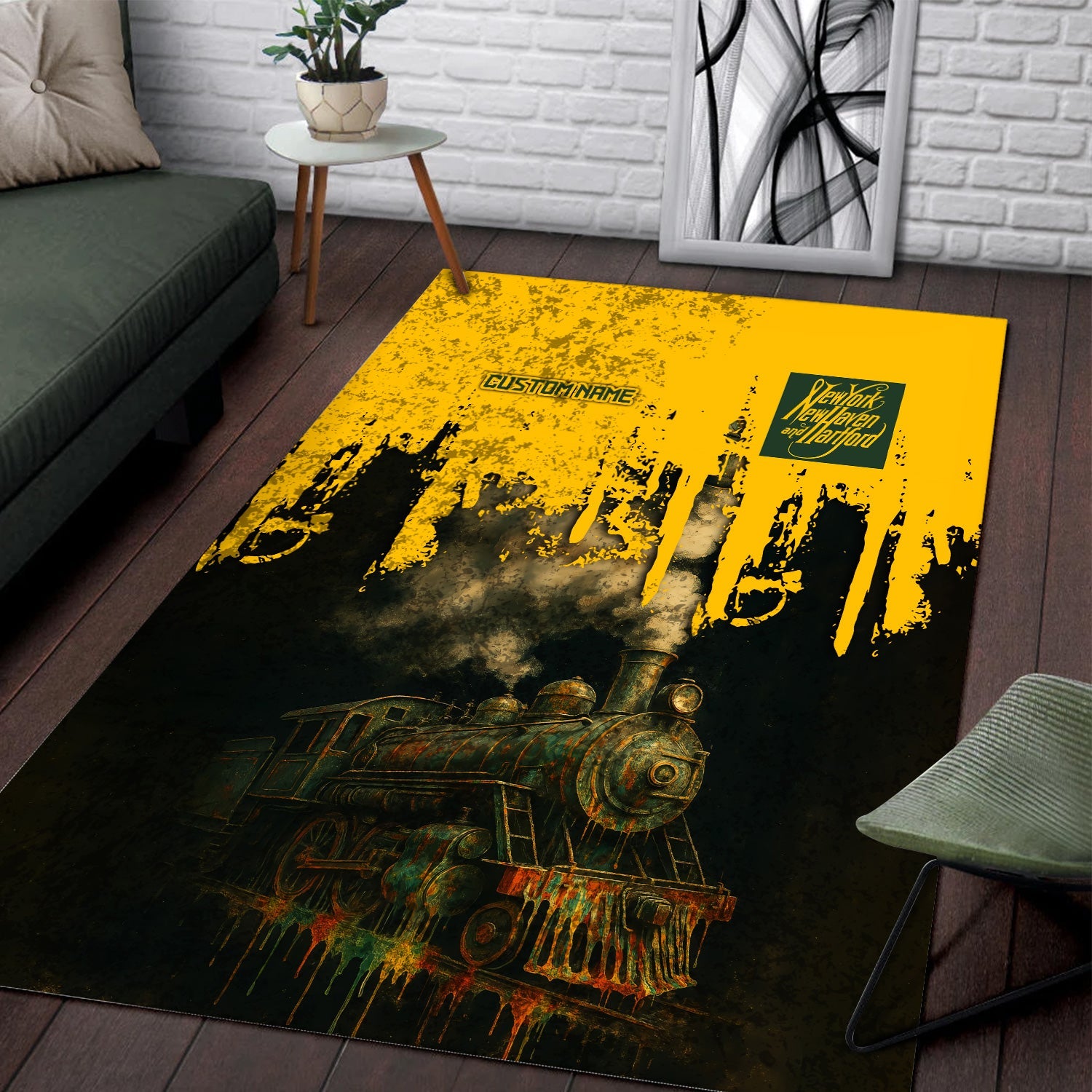Railspirit Personalized New York, New Haven and Hartford Railroad Area Rug Vintage Train Art Style New Haven Railroad Rug For Locomotive Fans